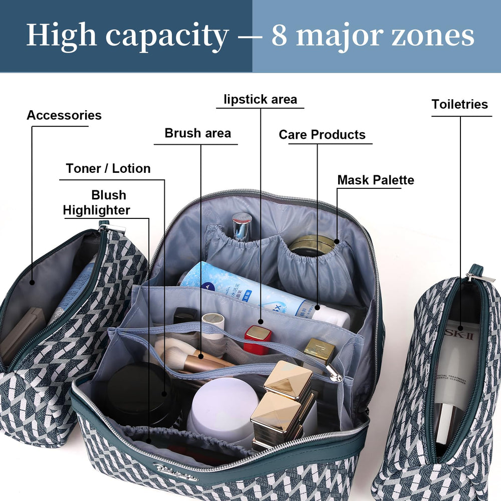 BOYATU large capacity cosmetic bag interior layout keeps skincare and cosmetics sorted.