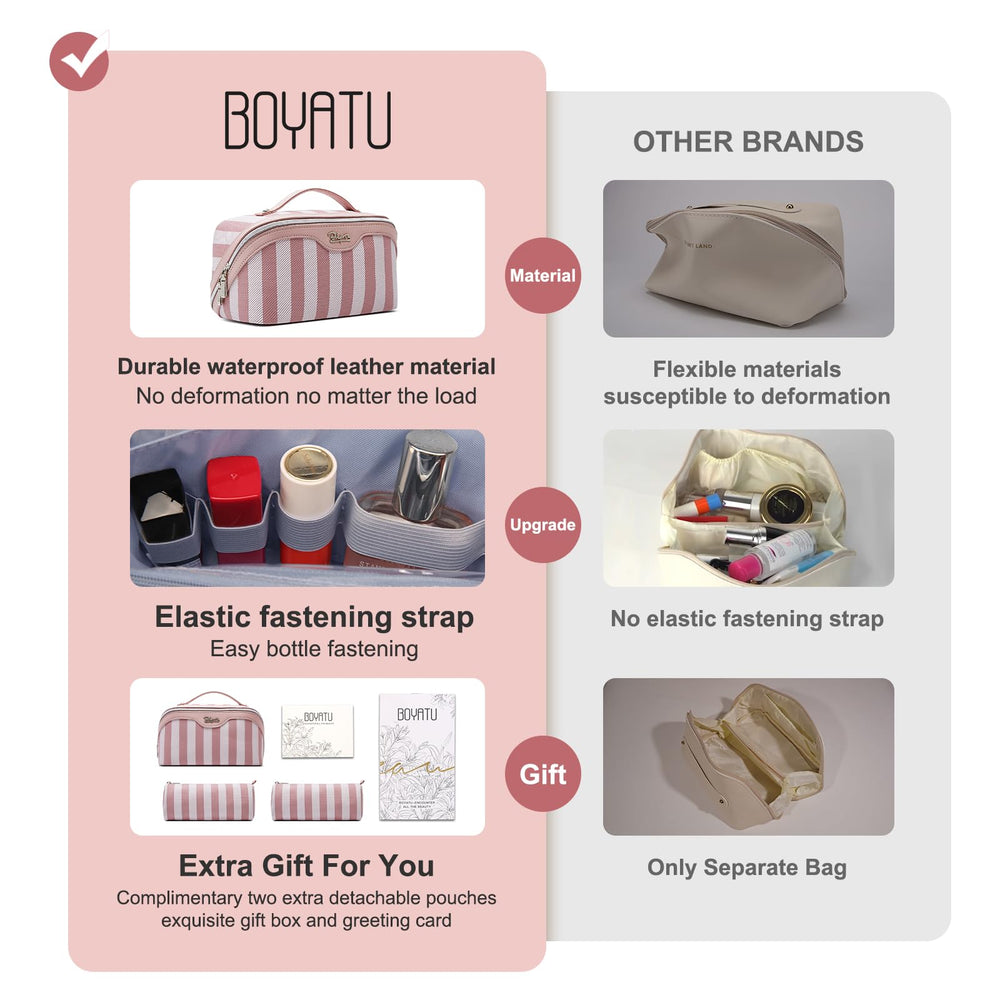 BOYATU large capacity PU leather makeup bag fits daily essentials securely.