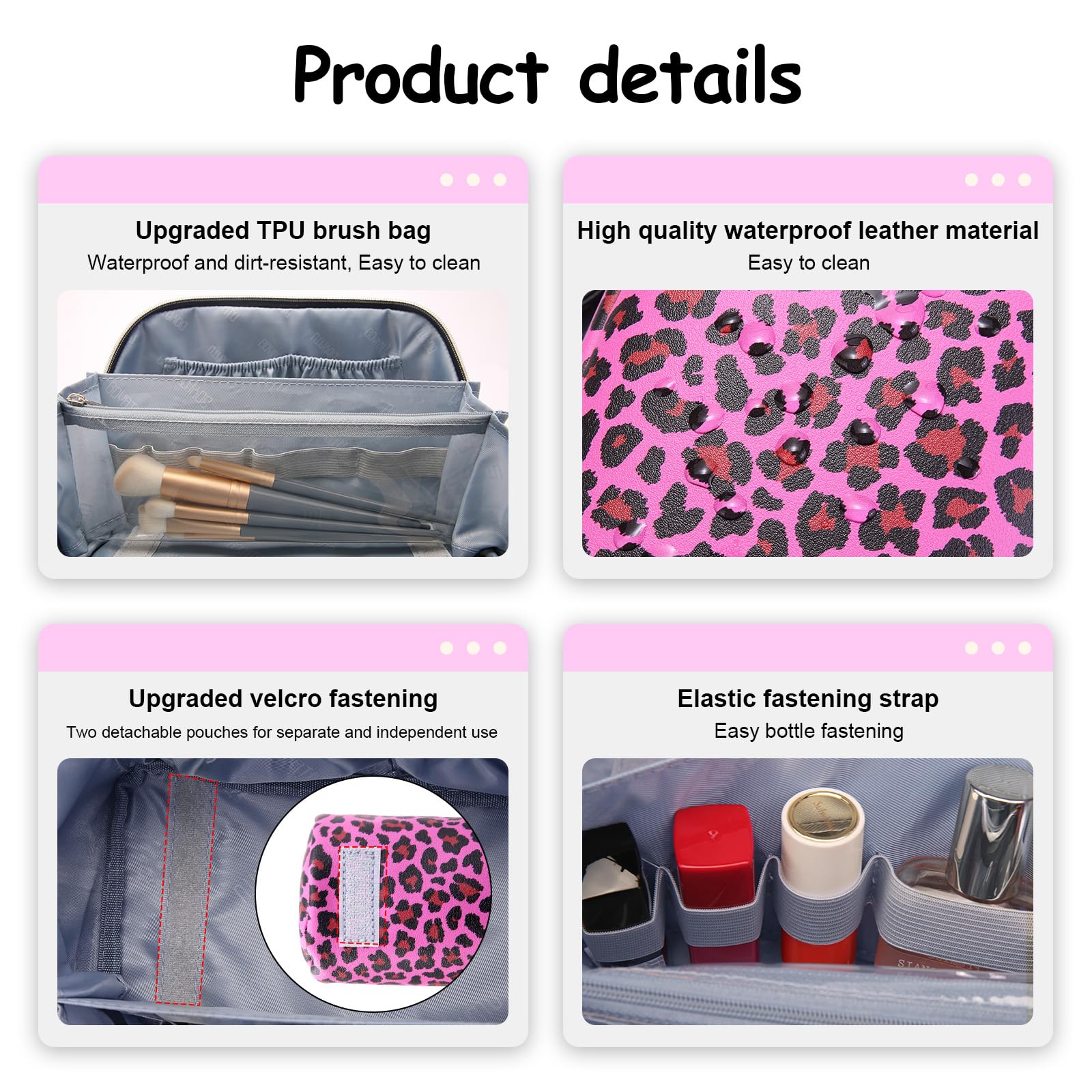 BOYATU large-capacity travel makeup bag fits 230 ml bottles and essentials