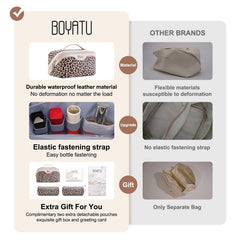 BOYATU leopard print cosmetic bag front view showcases stylish durability