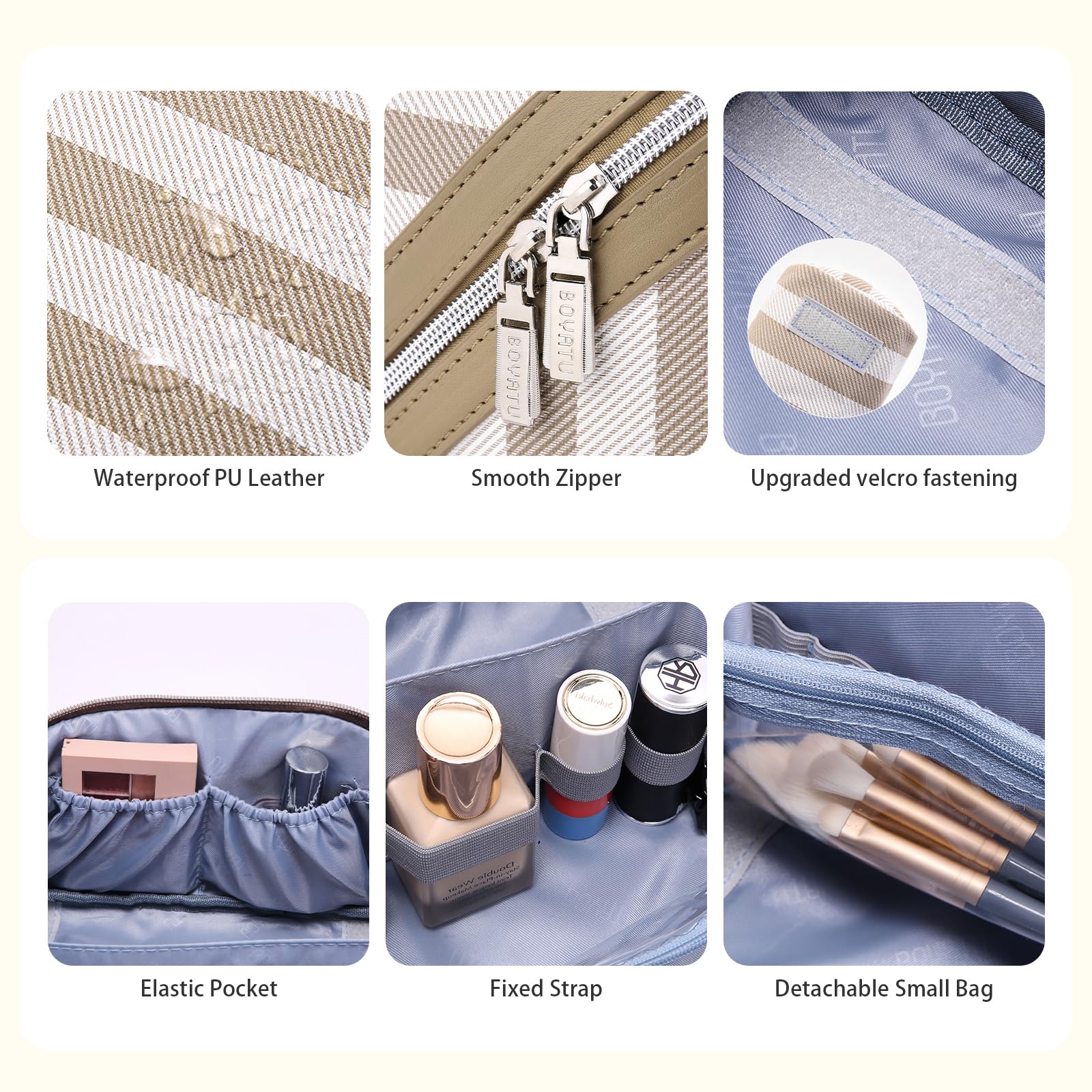 BOYATU makeup bag with divider and handle enables easy access.