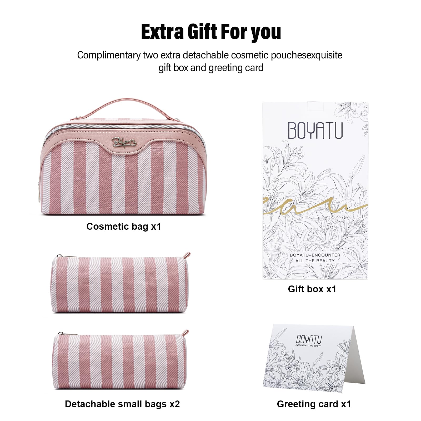 BOYATU makeup bag shown on dresser for easy morning routine storage.