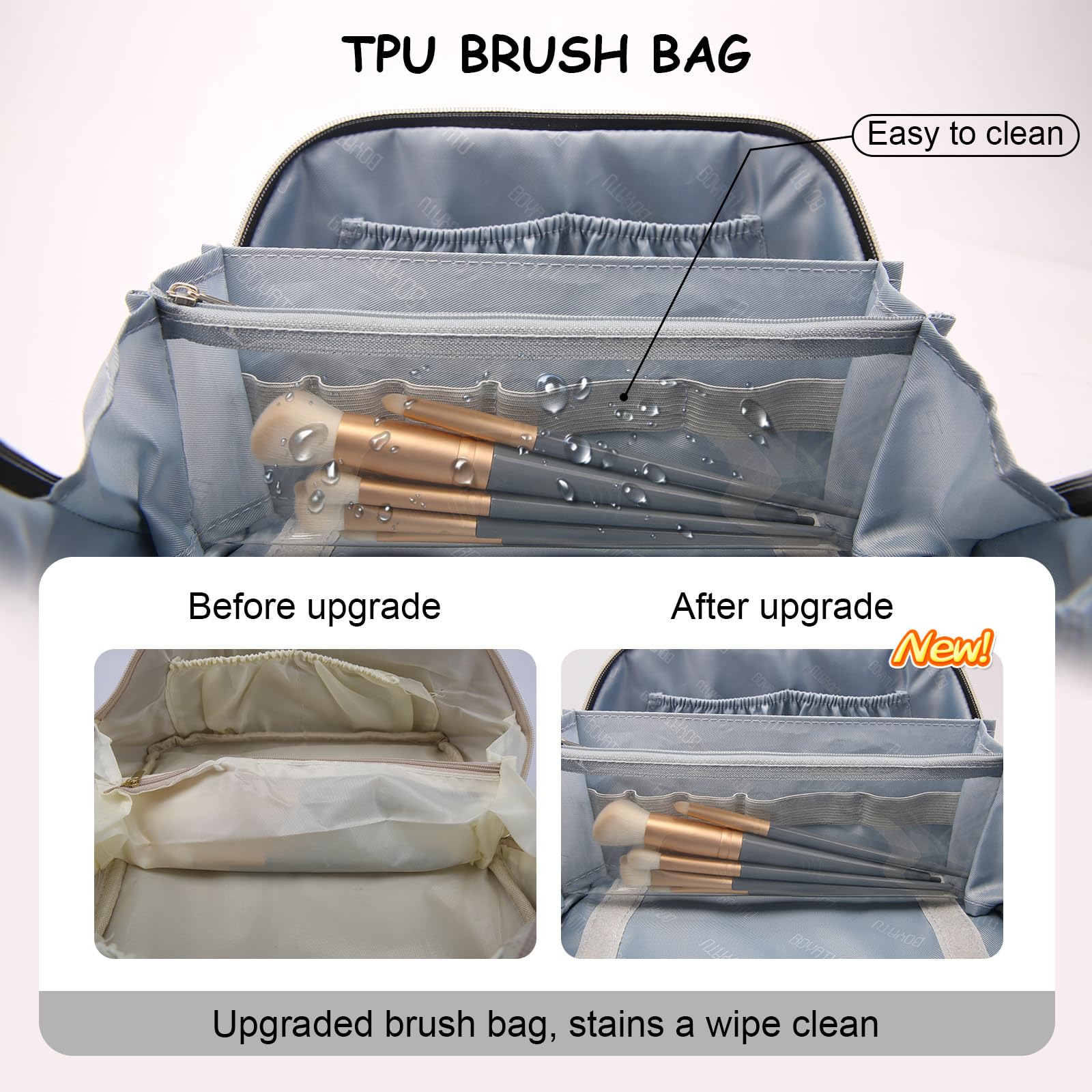 BOYATU PU leather cosmetic bag top view highlights durability