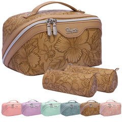 BOYATU 3pc travel makeup bags set keeps cosmetics organized on trips.