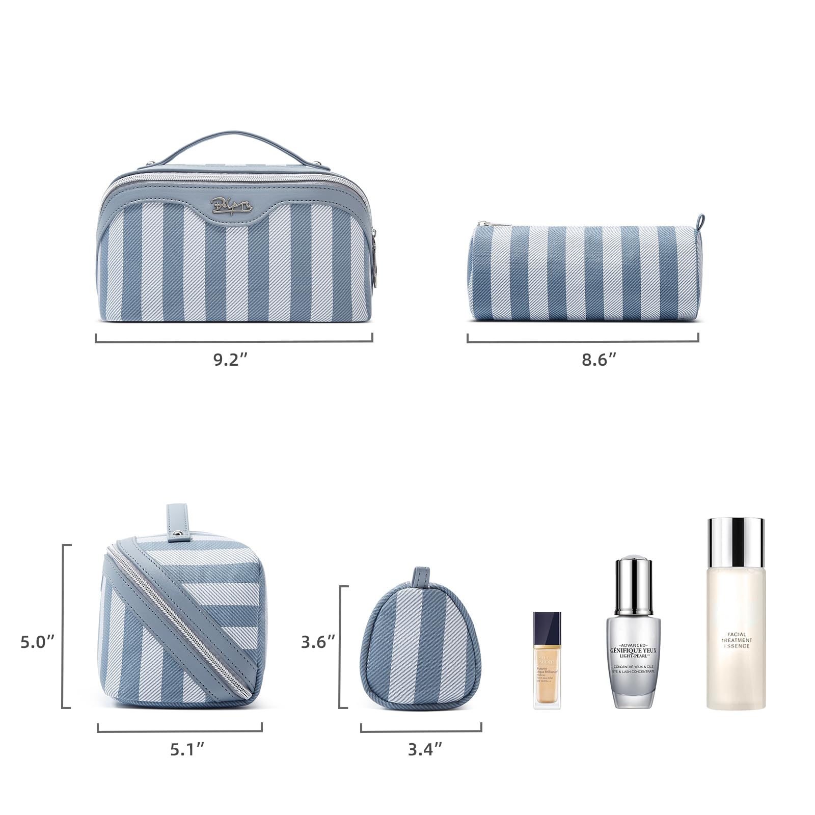 BOYATU travel makeup bag blue zipper opening enables easy packing and retrieval.