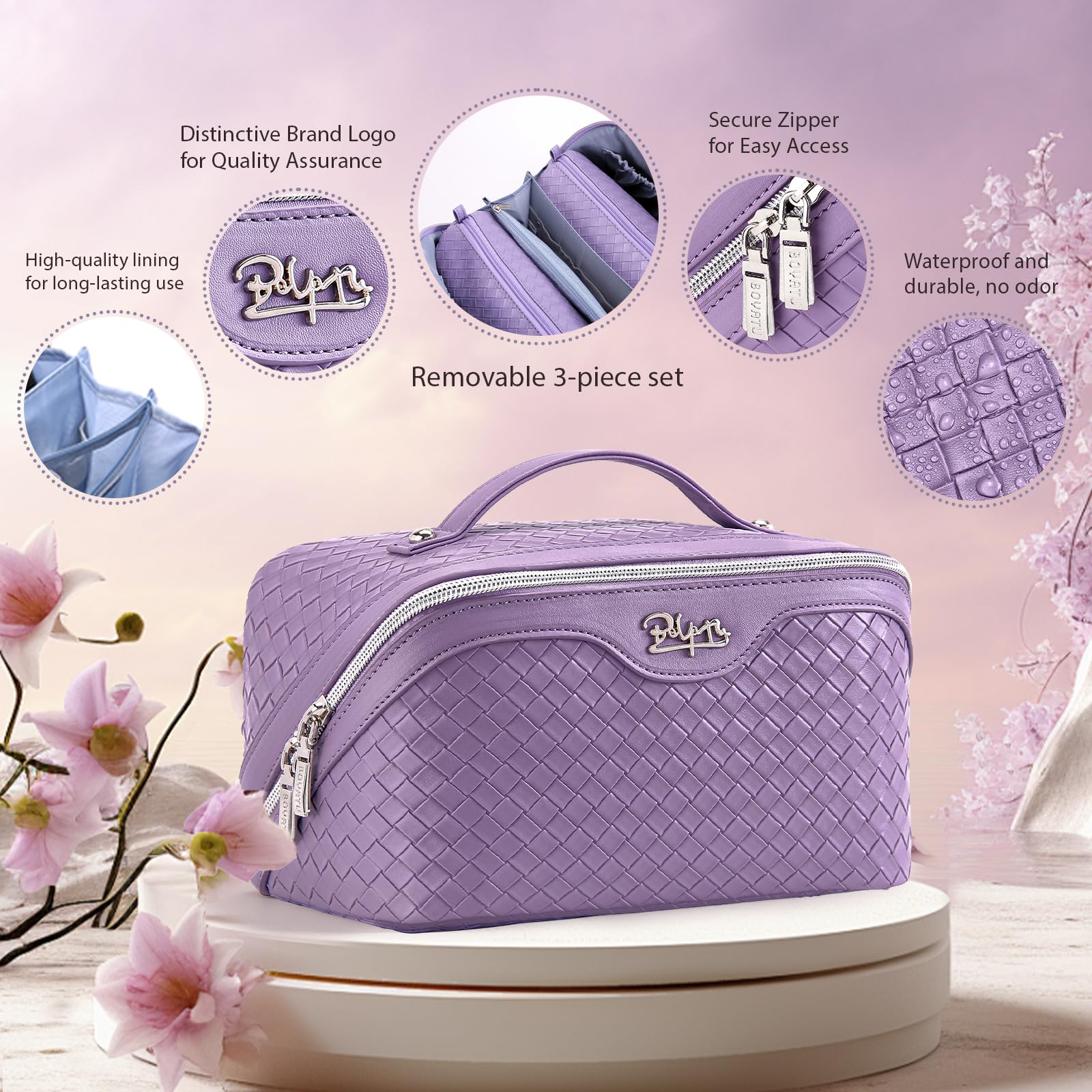 BOYATU L01 purple bag detachable pouches for quick touch-ups.
