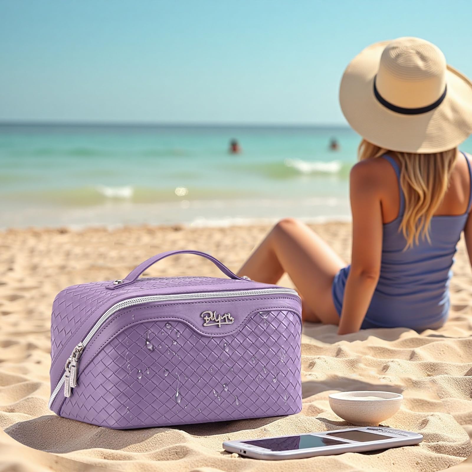 BOYATU L01 purple bag open compartments for organized cosmetics.