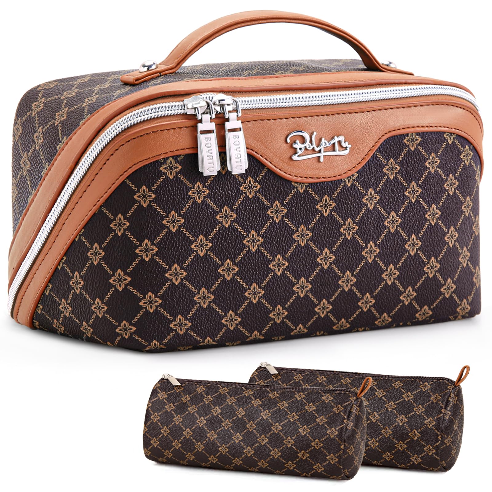 BOYATU travel makeup bag shows its large capacity with organized compartments for easy packing.