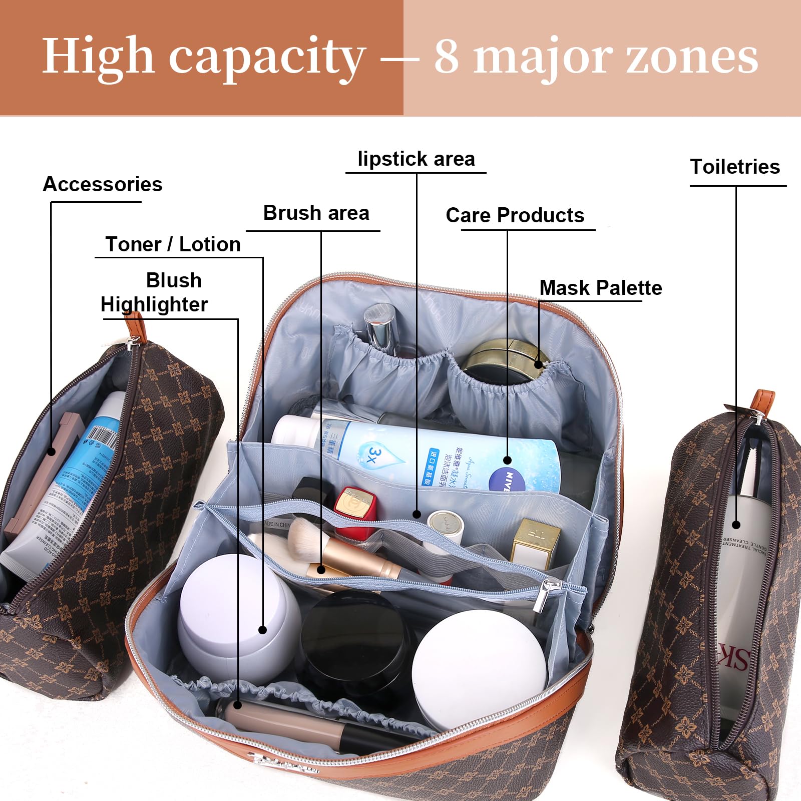 BOYATU bag features multiple compartments for dresser, bathroom, car, or luggage organization.