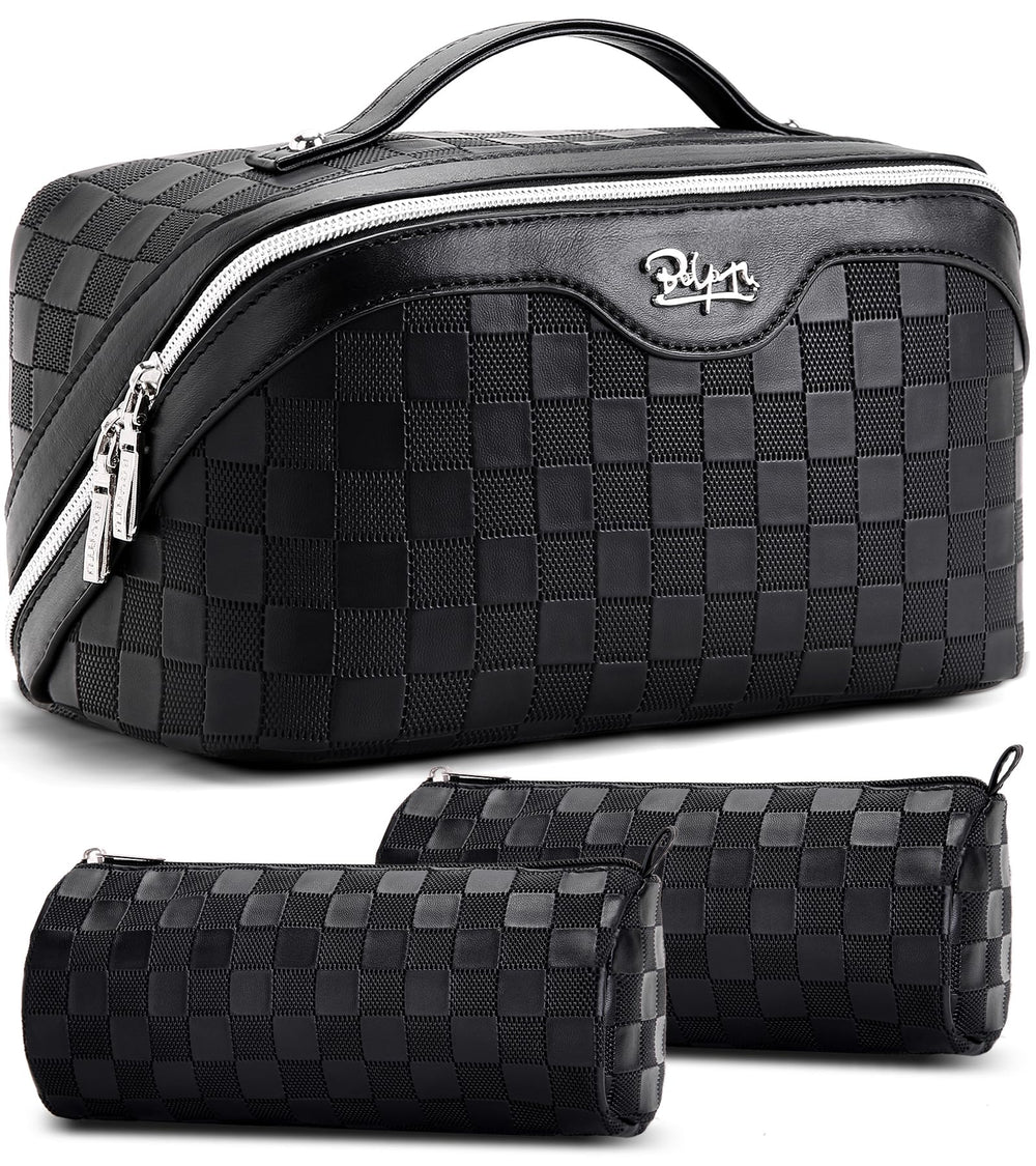 BOYATU travel makeup bag set with multiple compartments for organized cosmetics on trips