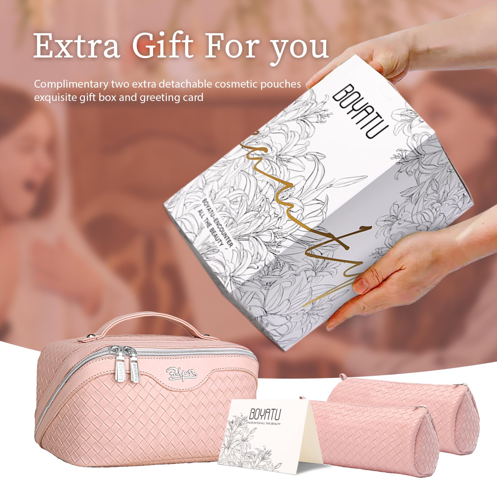 BOYATU travel toiletry bag with handle for effortless carrying.