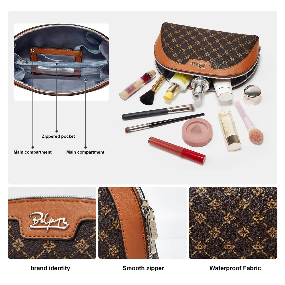 BOYATU vegan leather cosmetic pouch coffee exterior waterproof protects essentials