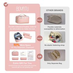 BOYATU vegan leather waterproof makeup bag for durable travel protection.
