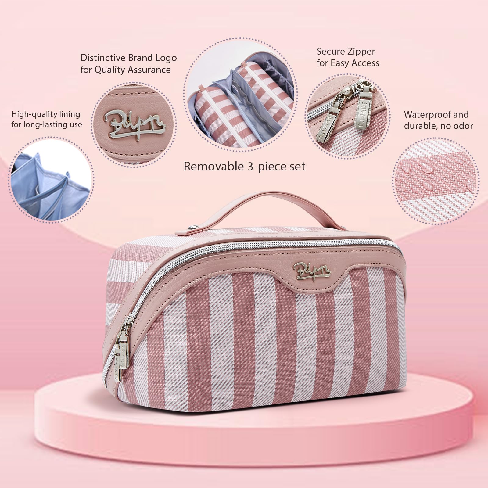 BOYATU waterproof PU leather makeup bag protects gear in rain or spills.
