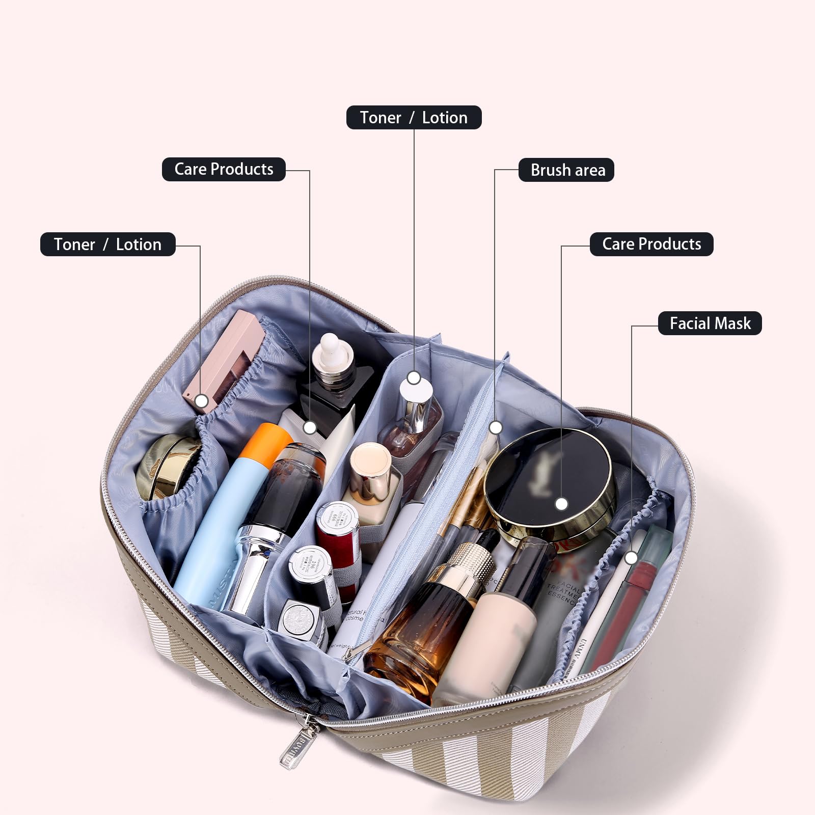 BOYATU Waterproof PU leather makeup bag protects contents during travels.