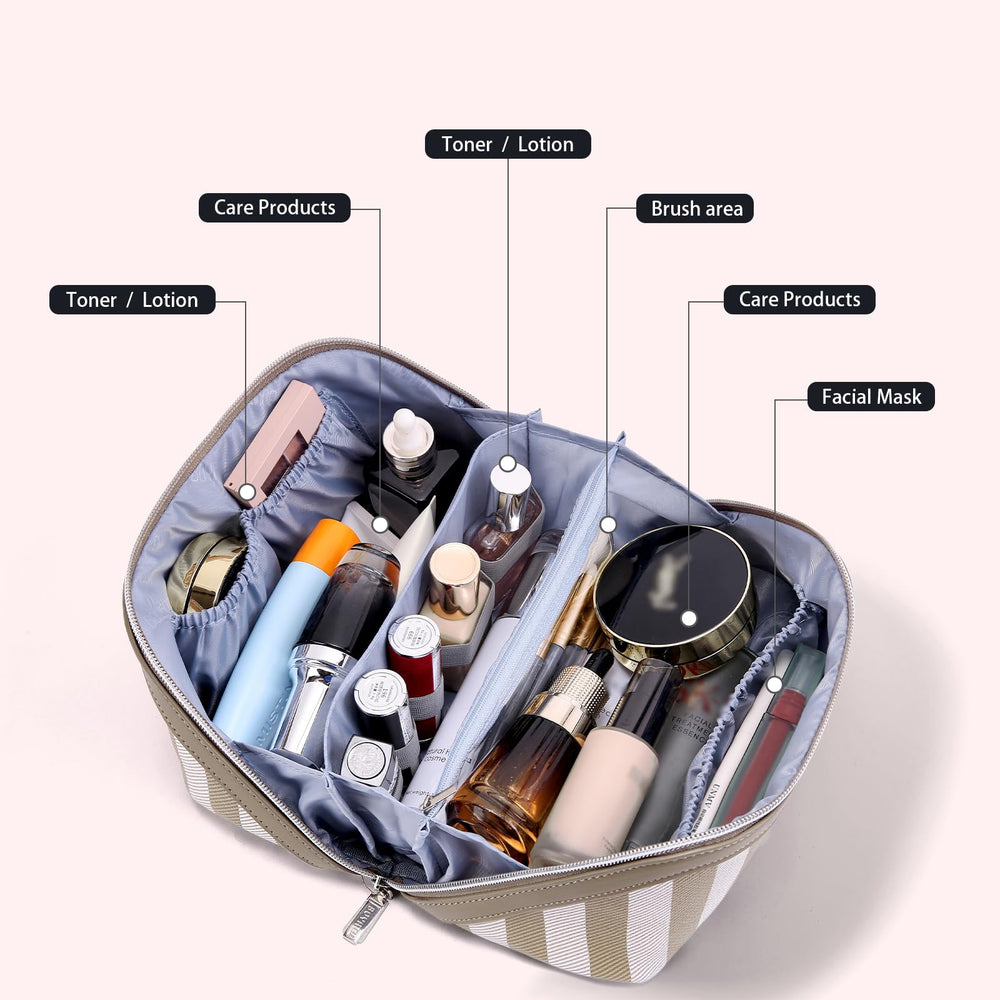 BOYATU Waterproof PU leather makeup bag protects contents during travels.