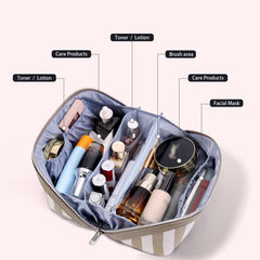 BOYATU Waterproof PU leather makeup bag protects contents during travels.
