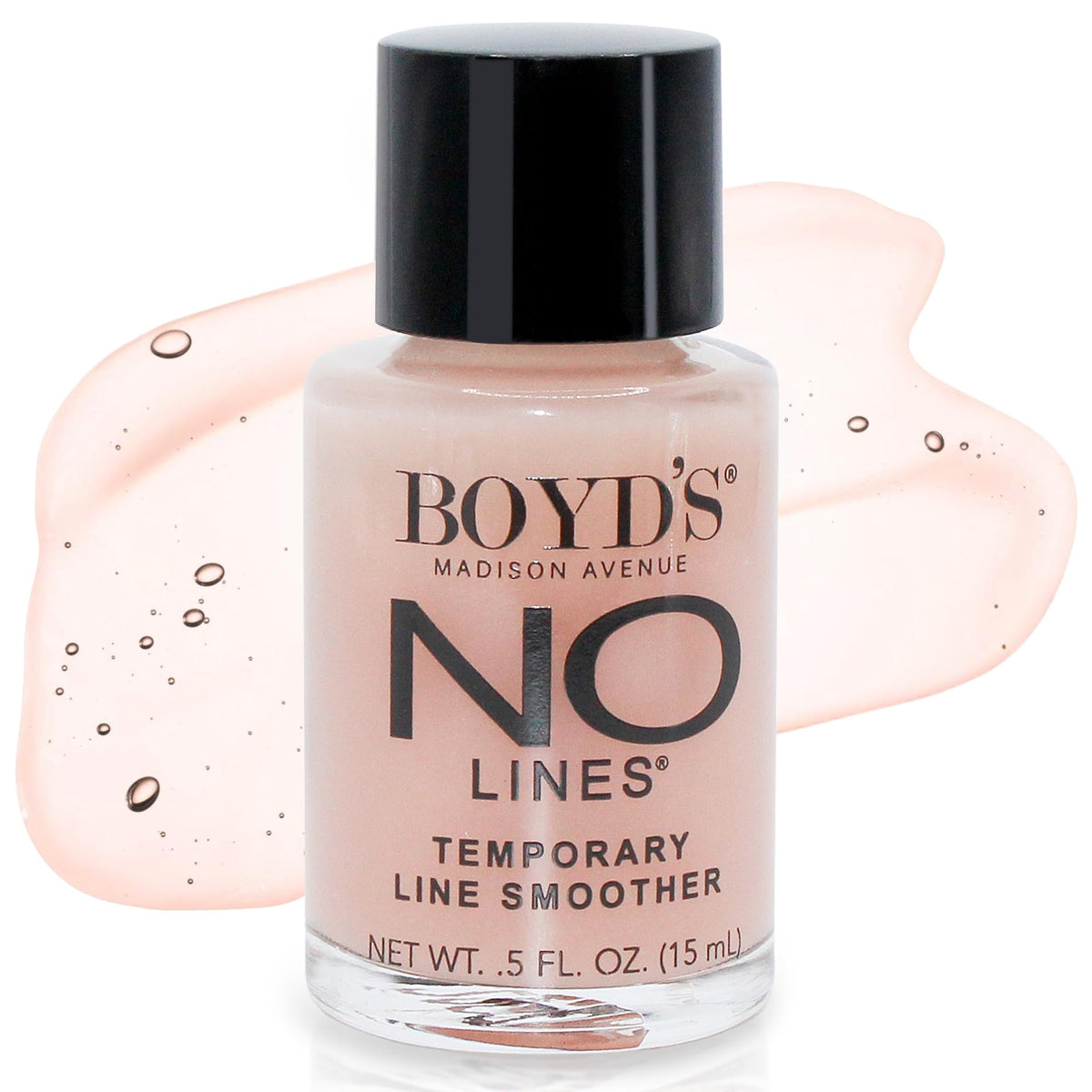 Boyd’s No Lines bottle-application shows instant wrinkle smoothing on skin