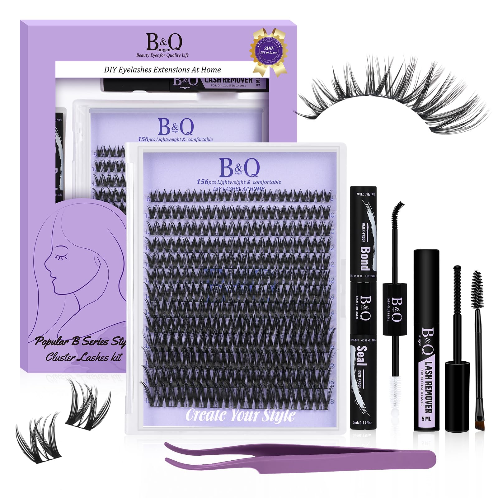 B&Qaugen Flora Lash Clusters Kit box shows complete DIY lash set for easy at-home application.