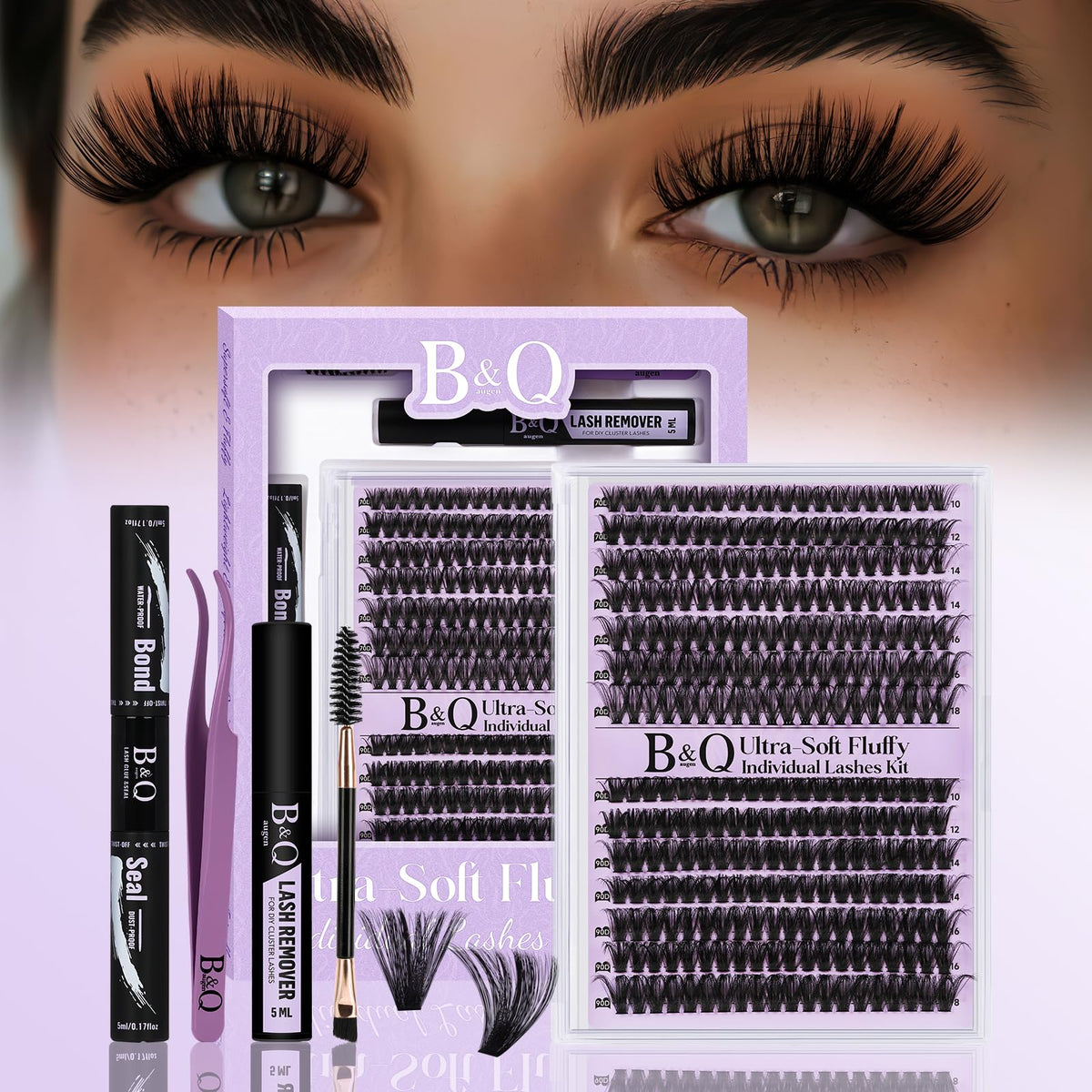 B&Qaugen fluffy lash clusters kit 280pcs enables easy at-home lash transformations.
