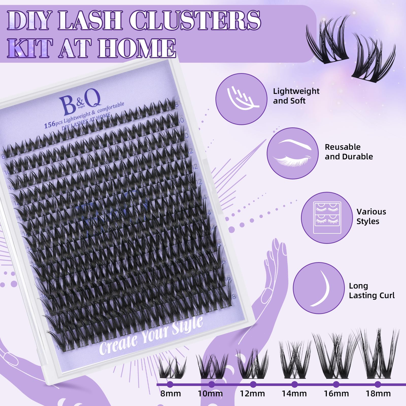 B&Qaugen Flora lash clusters close-up shows soft, lightweight lashes for natural look.