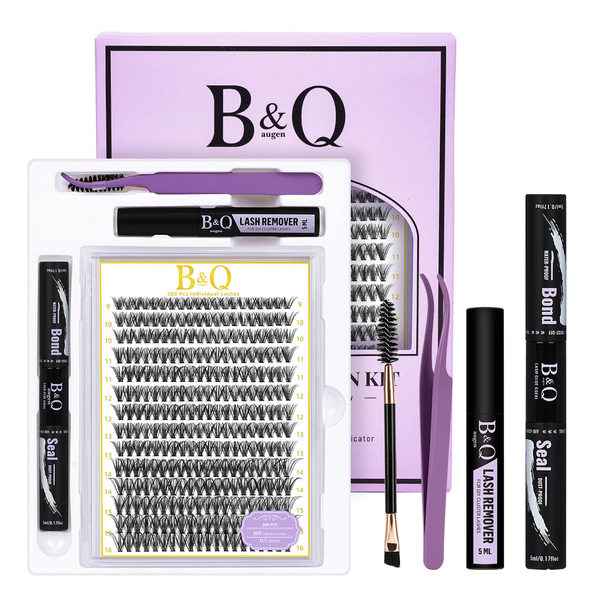 B&Qaugen lash clusters kit tray view for at-home DIY lash styling