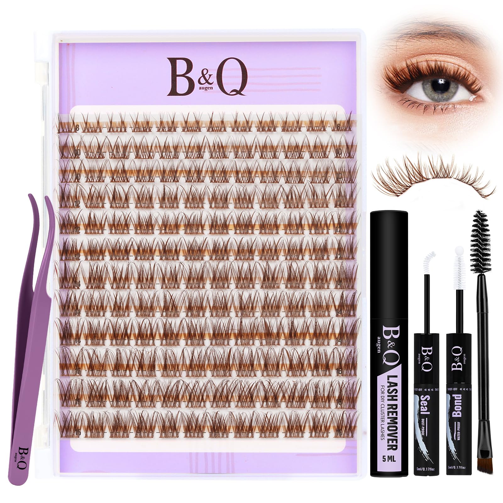 B&Qaugen Mochalash01 packaging highlights natural brown lash clusters for everyday use.