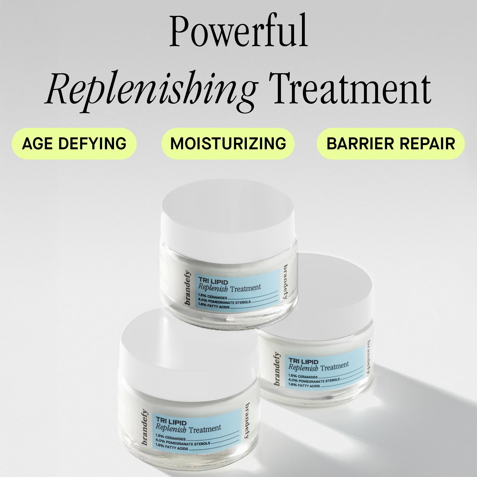 Brandefy Tri Lipid Sterols in a jar highlighting barrier nourishment.