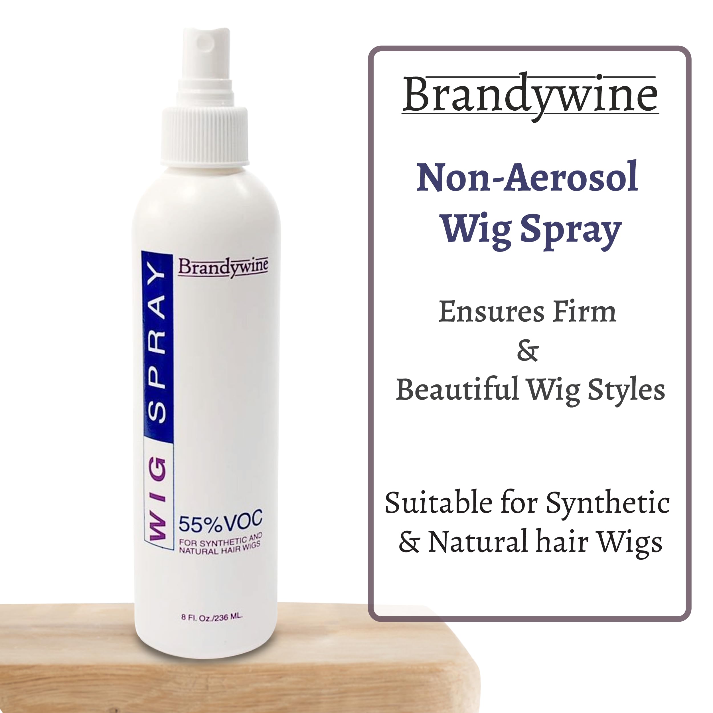 Brandywine non-aerosol formulation for wigs maintains style without propellants.
