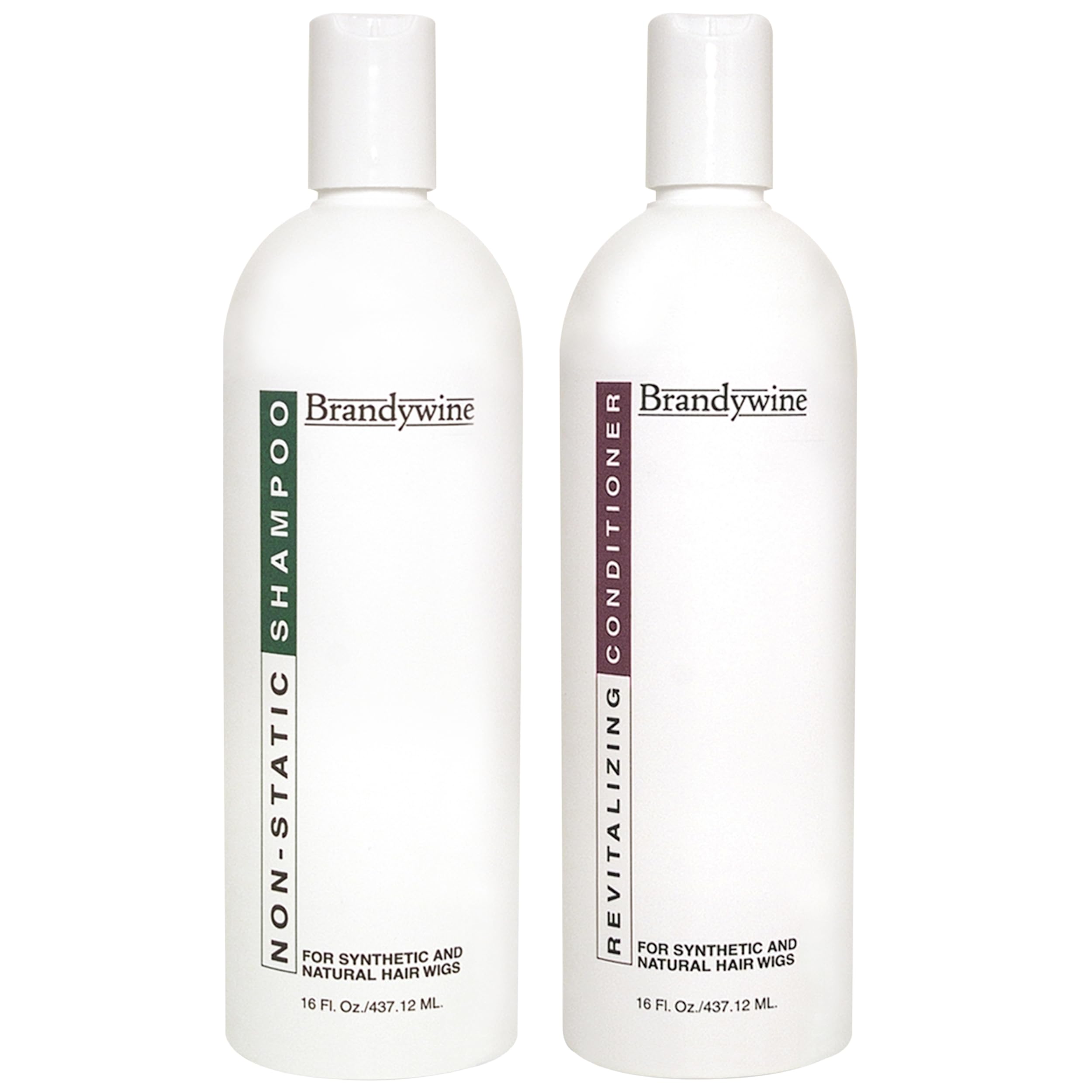 Brandywine Non Static Shampoo bottle pour for wigs providing residue-free cleansing.