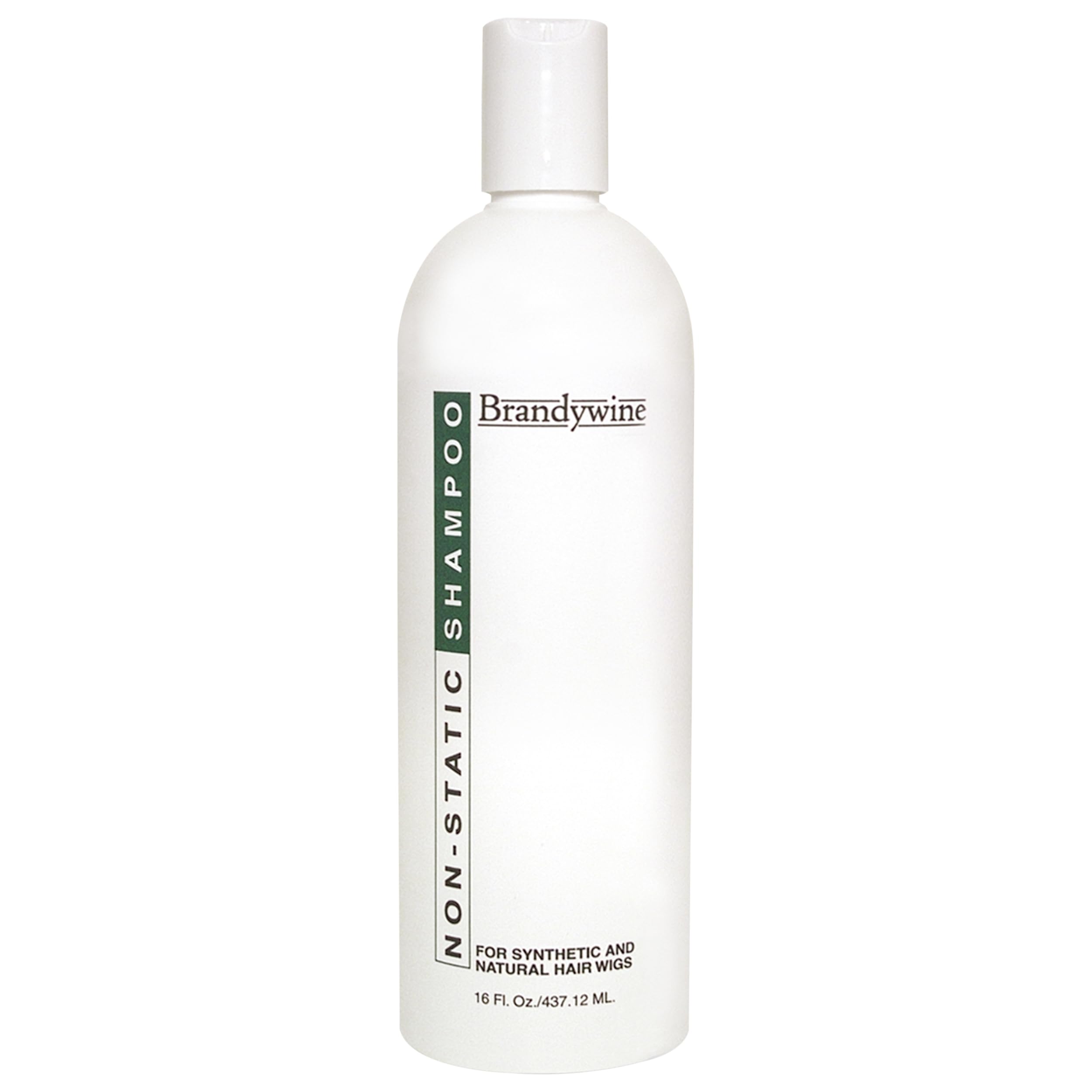 Brandywine Non-Static Shampoo bottle—gentle wig cleansing and subtle shine.