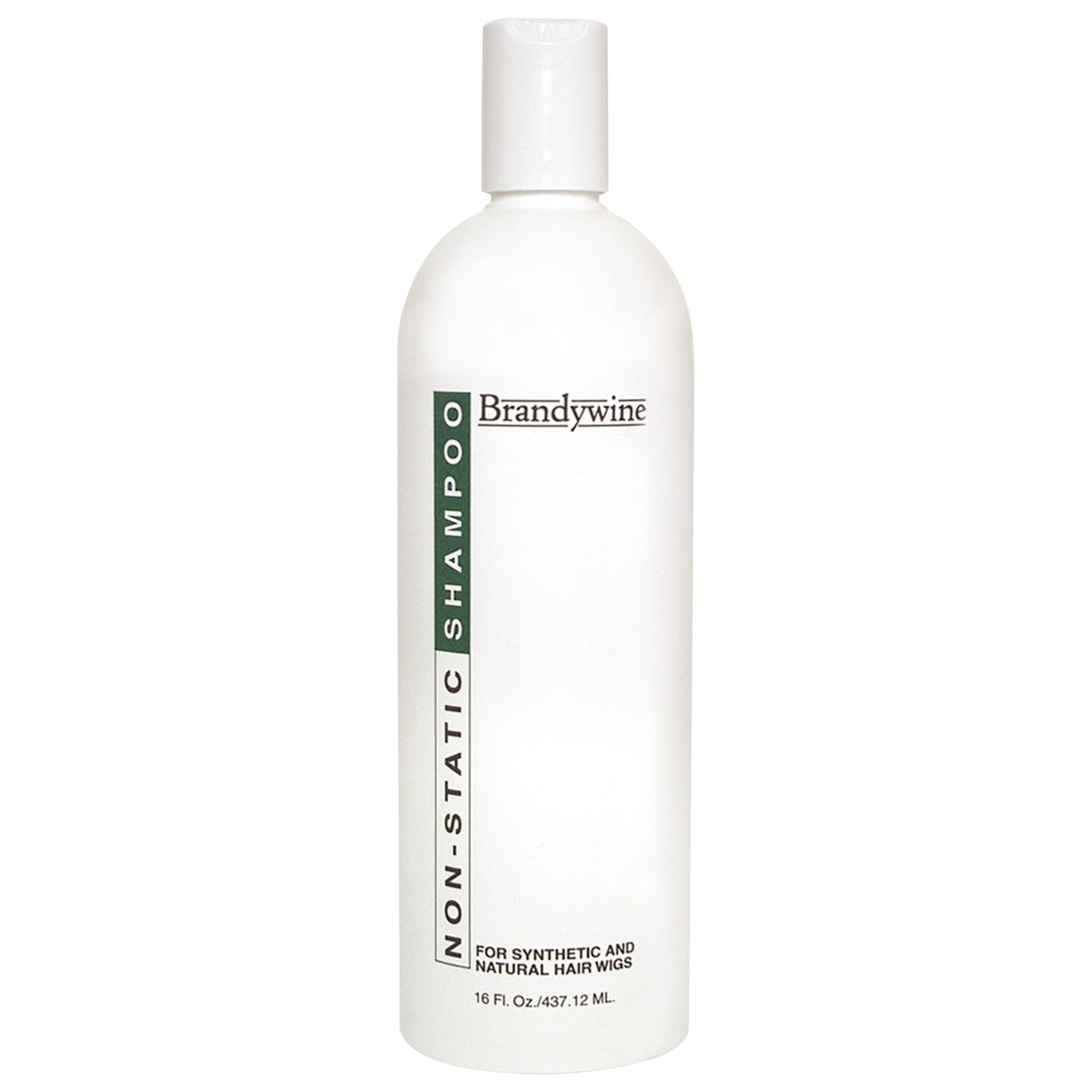 Brandywine Non-Static Shampoo bottle—gentle wig cleansing and subtle shine.