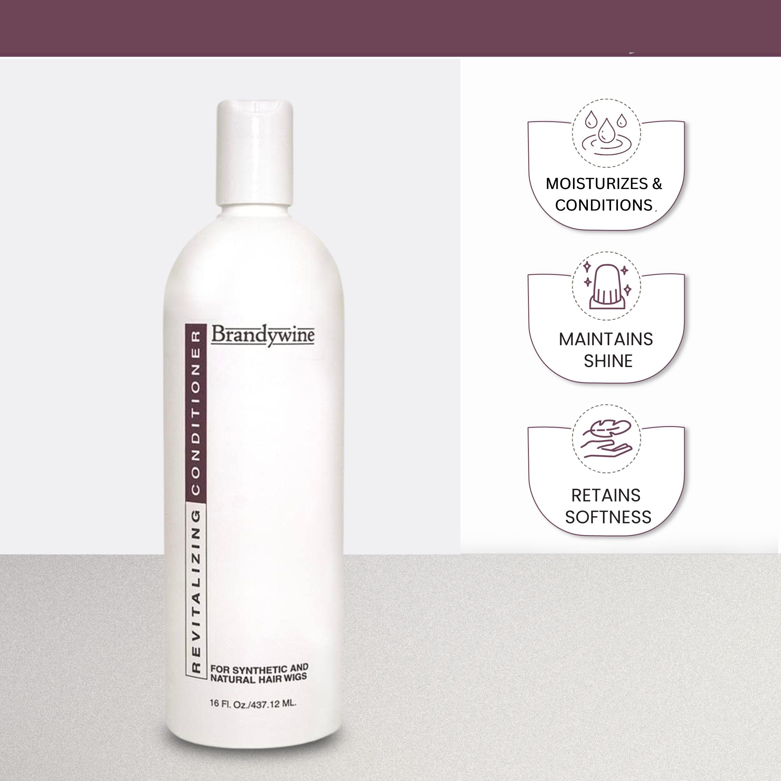 Brandywine Revitalizing Conditioner packaging image emphasizes versatile use for wigs