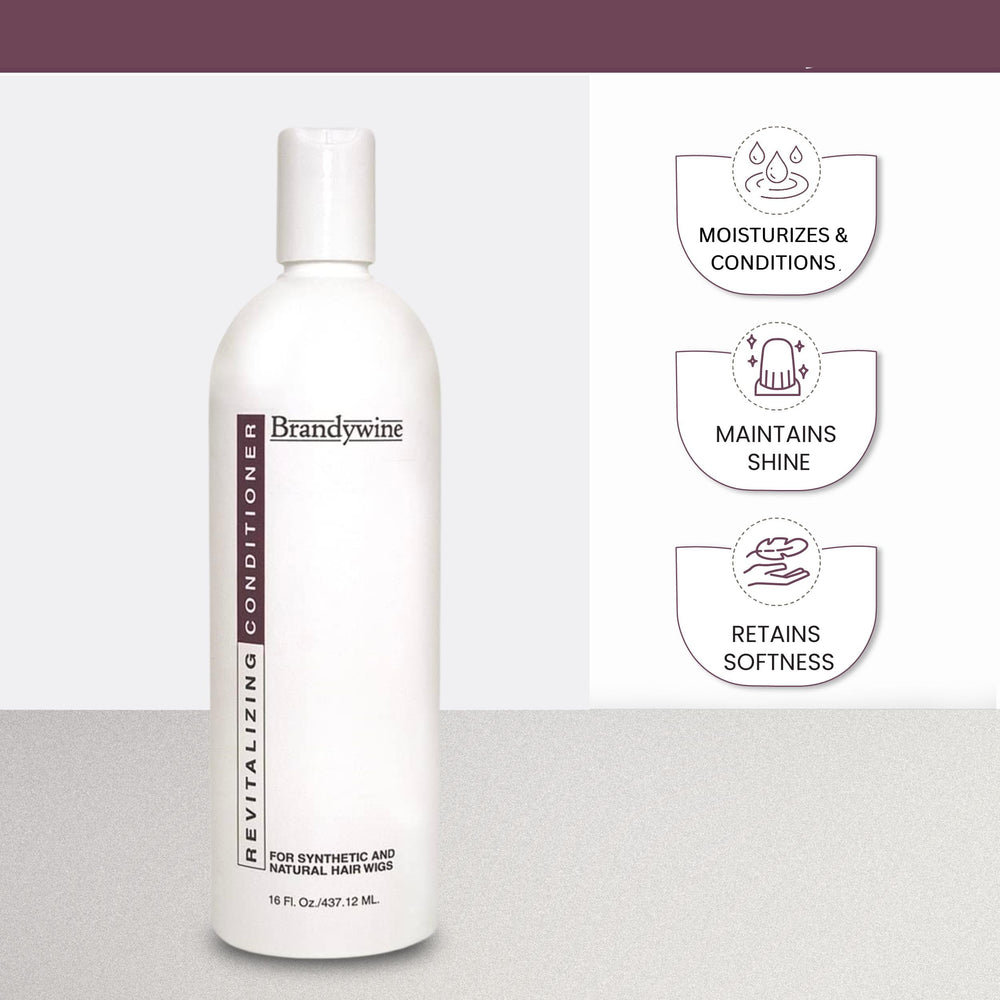 Brandywine Revitalizing Conditioner packaging image emphasizes versatile use for wigs