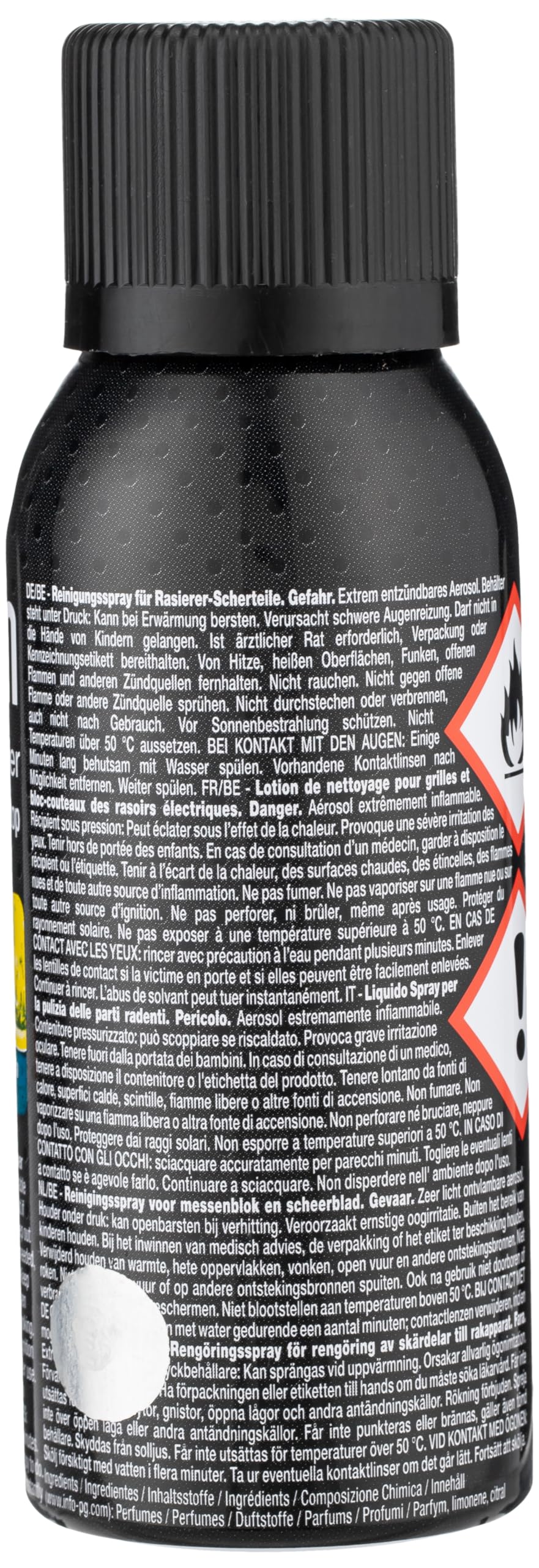 Braun 5002724 shaver cleaner spray aerosol can enables quick blade maintenance.