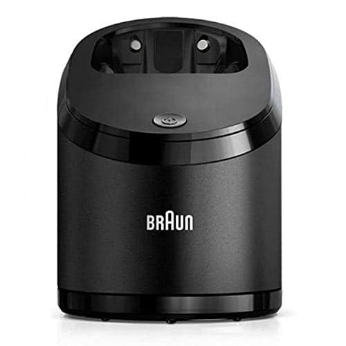 Braun Clean & Charge Base 5430 front view; convenient docking keeps Series S9-3 ready on the bathroom counter.