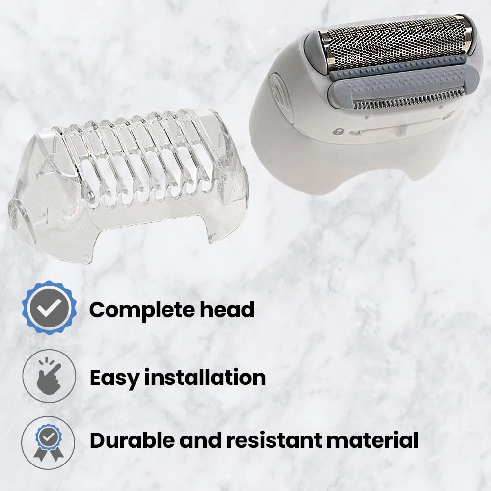 Braun replacement epilator head components laid out: blade, trim cap, closing cap.