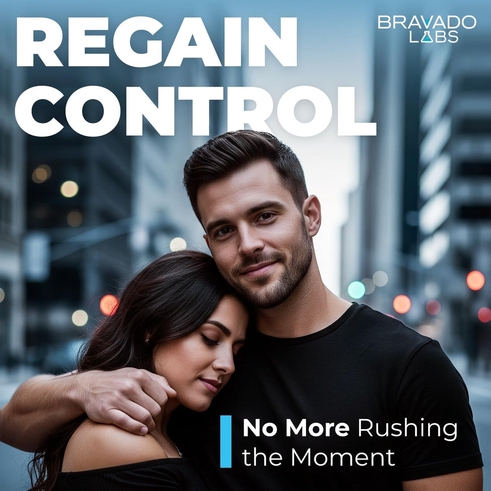 Bravado Labs premium delay cream packaging signals dermatologist-tested quality.