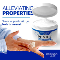 Bravado Labs Premium Penile Health Creme application scene highlights smooth, comfortable skin.