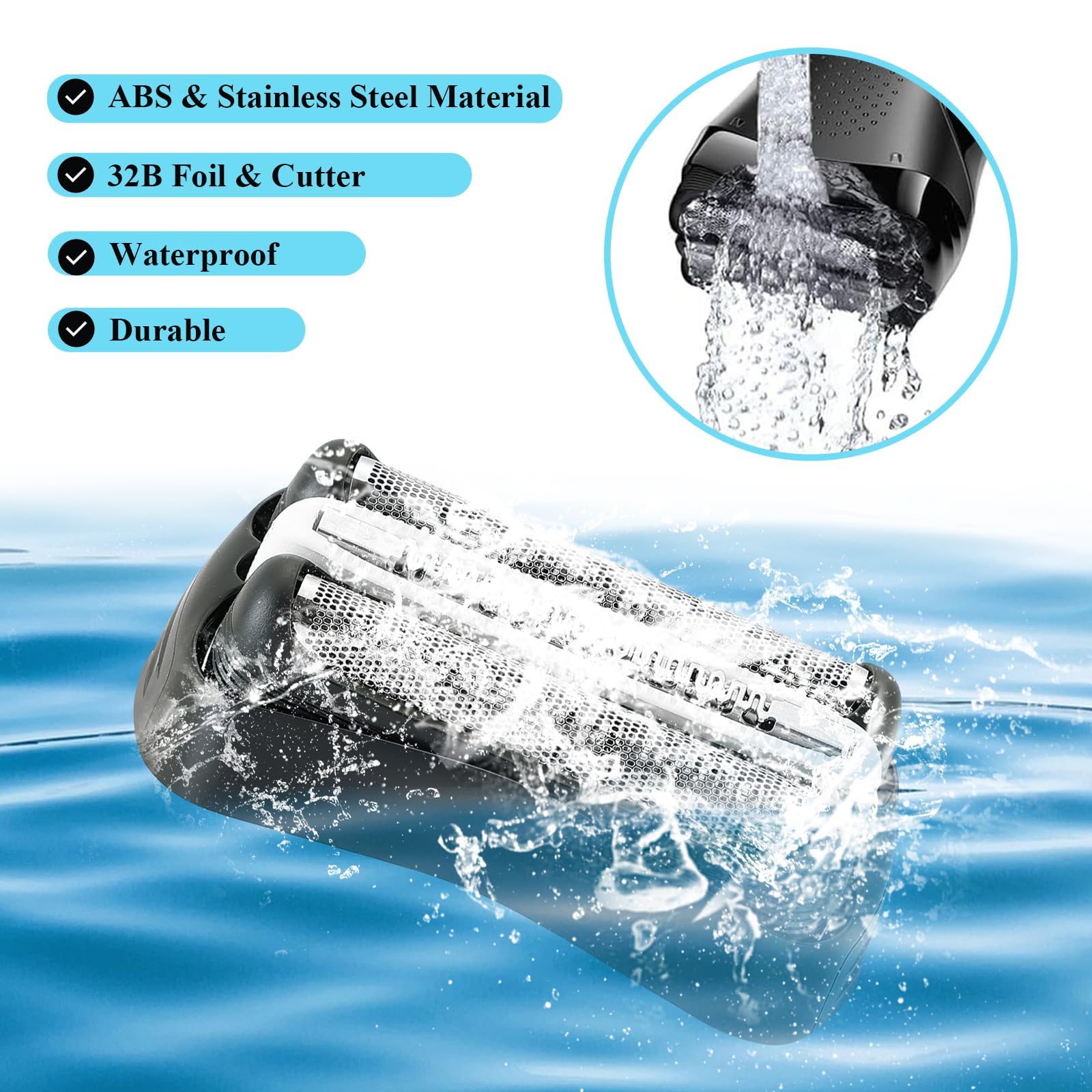 BRAVIKERLY Series 3 32B replacement head—close-up blades ready for a precise shave.