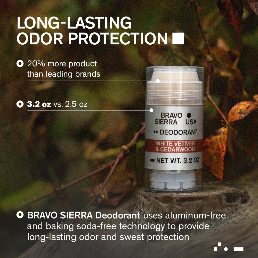 Bravo Sierra aluminum-free deodorant being applied to underarm.