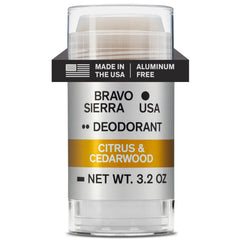 Bravo Sierra aluminum-free deodorant bottle front shows long-lasting odor protection