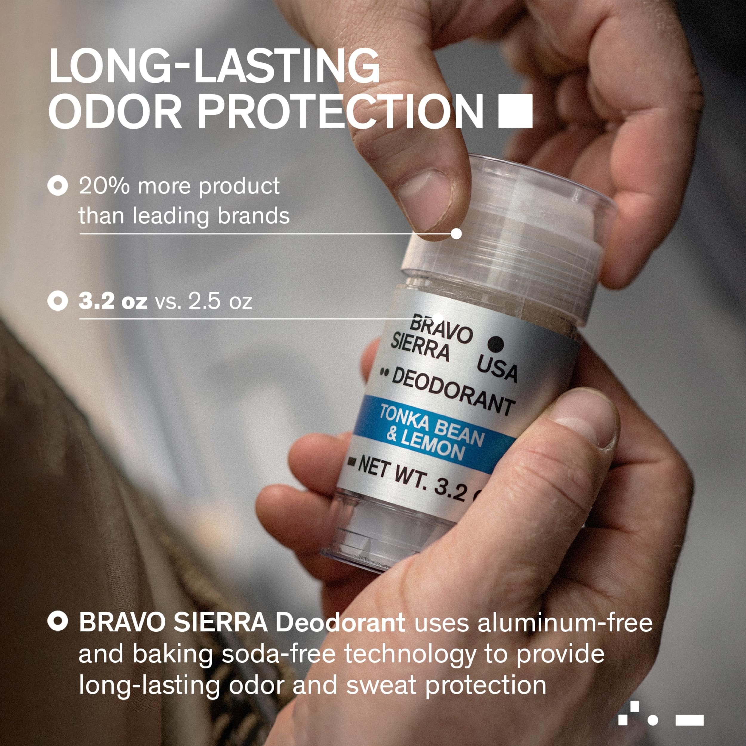 Bravo Sierra deodorant application on skin shows a smooth, clear glide.