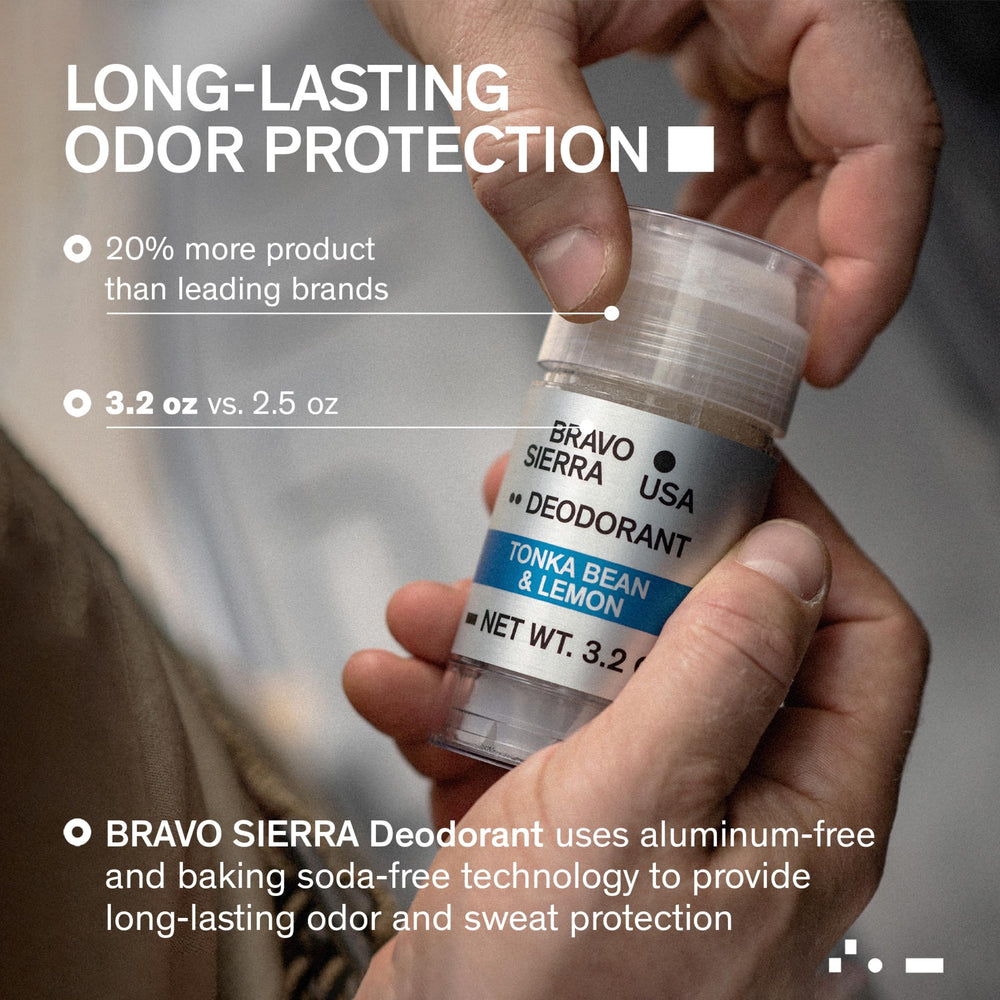 Bravo Sierra deodorant application on skin shows a smooth, clear glide.