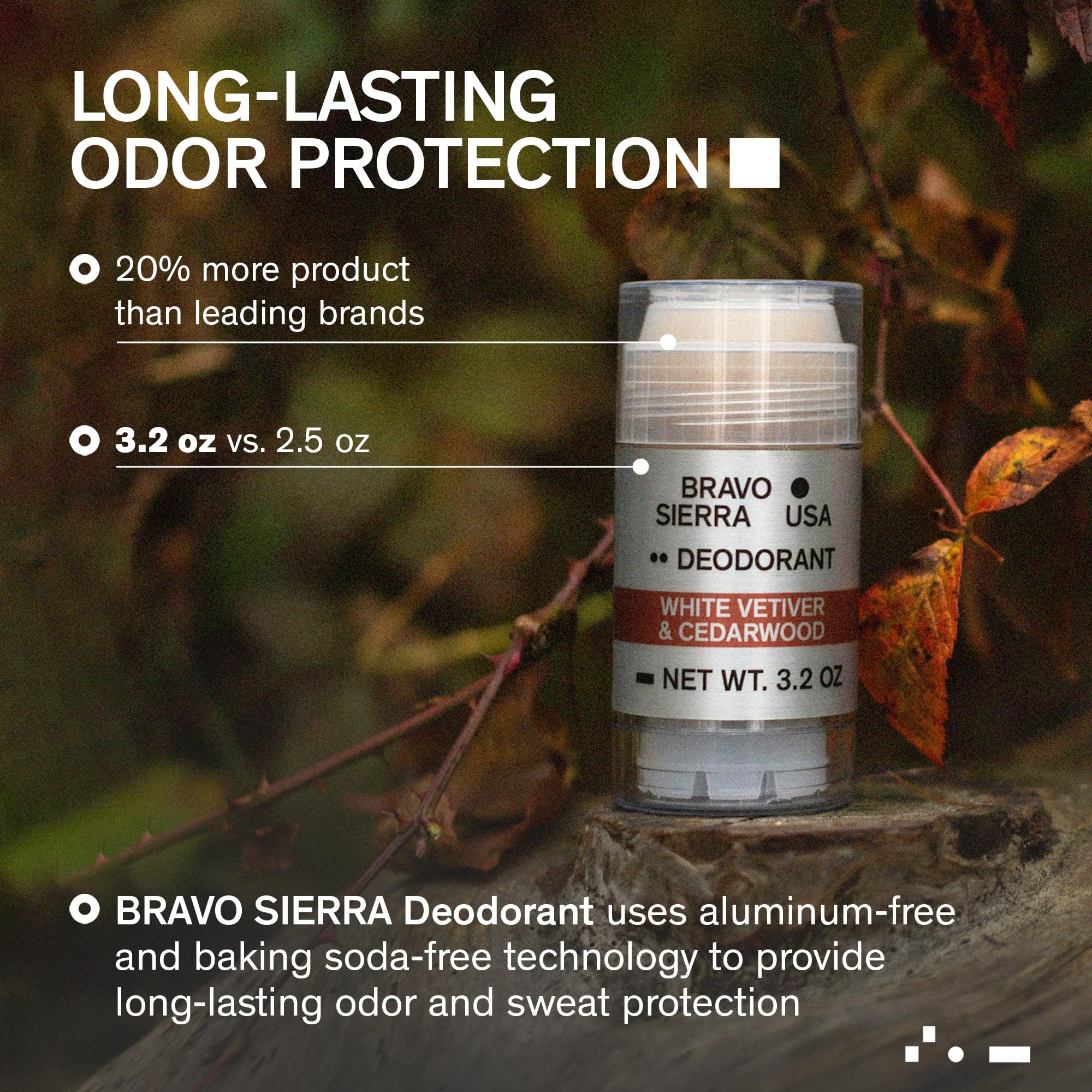 Bravo Sierra deodorant application underarms demonstrates clear glide and stain-free wear