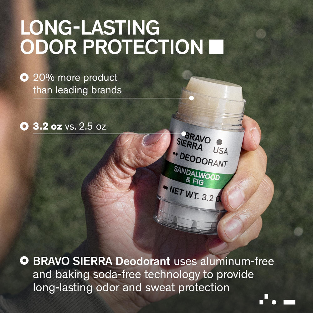 Bravo Sierra deodorant ingredients close-up highlighting natural aluminum-free protection.