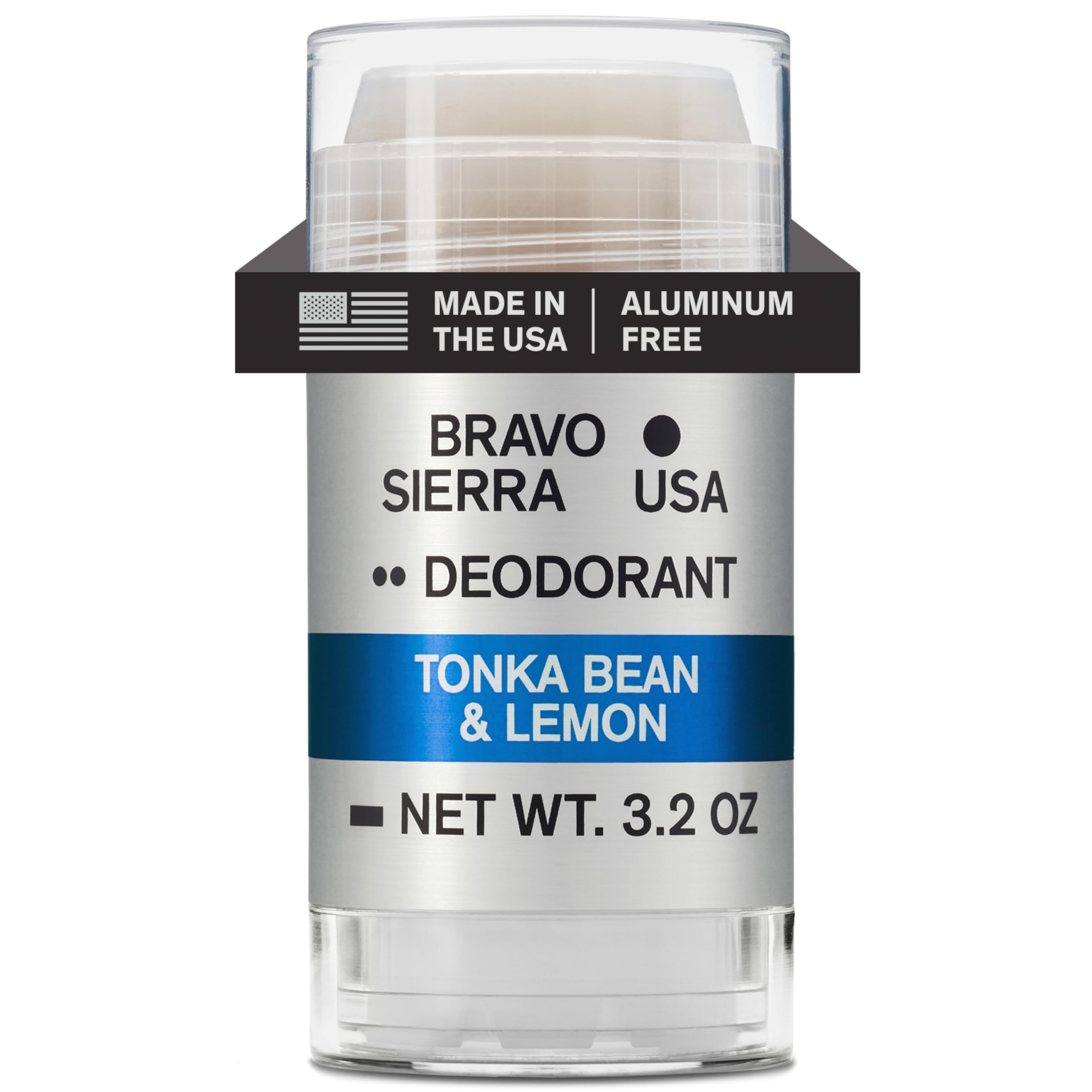 Bravo Sierra deodorant packaging highlights aluminum-free formula for everyday protection.
