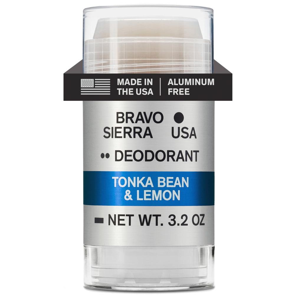 Bravo Sierra deodorant packaging highlights aluminum-free formula for everyday protection.