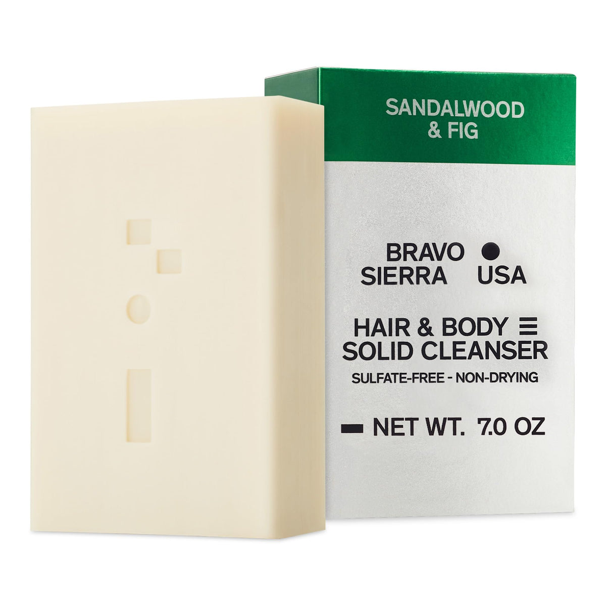 Bravo Sierra solid cleanser lather bar delivers versatile body and hair care with sandalwood-fig aroma.