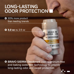 Bravo Sierra Citrus & Cedarwood bottle close-up for daily refreshing scent.